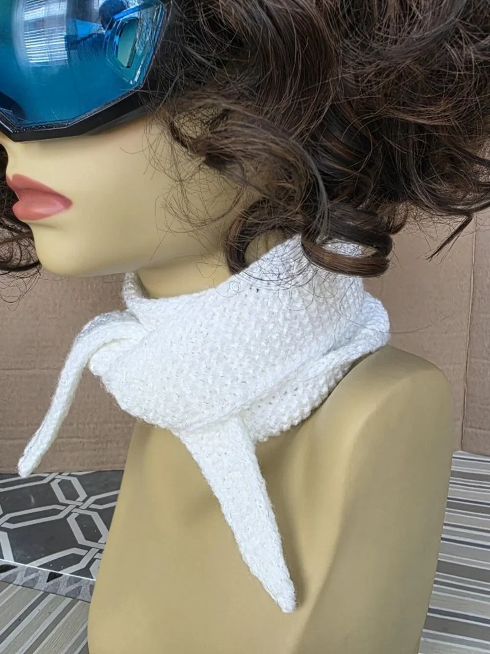 Sophie Scarf Classic Design Small Double Wrap Handmade Knitted Acrylic White